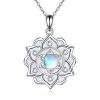 wholesale 925 Sterling Silver Opalite Lotus Flower Pendant Necklace Yoga Jewelry for Women- Rhodium Plated