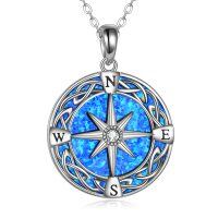 wholesale 925 Sterling Silver Blue Opal Celtic Compass Pendant Necklace for Women- Rhodium Plated