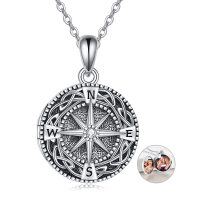 wholesale 925 Sterling Silver Celtic Knot Compass Photo Locket Pendant Necklace s for Women and Men- Rhodium Plated