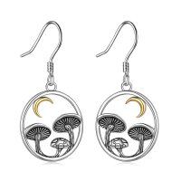 wholesale 925 Sterling Silver Mushroom & Crescent Moon Dangle Earrings for Women- Rhodium And Gold Plated