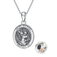 wholesale 925 Sterling Silver Saint Michael Archangel Protection Locket Necklace Gift for Men & Women- Oxidized/Oxidised