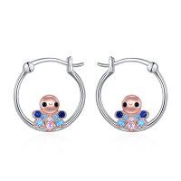 wholesale 925 Sterling Silver Colorful Crystal Octopus Hoops: Adorable Sea Life  for Her- Rhodium And Rose Gold Plated