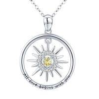 wholesale 925 Sterling Silver Sunflower Charm Pendant Necklaces for Women Girl Couples Best Friend Gift All Love Begins with You Jewelry Accessories- Rhodium Plated