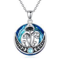 wholesale 925 Sterling Silver Blue Crystal Moon Phase Mushroom Pendant Necklace for Women- Oxidized/Oxidised