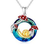 wholesale 925 Sterling Silver Mushroom Snail Pendant Necklace w/ Blue Crystal & Red Stones for Women- Rhodium And Gold Plated