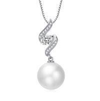wholesale 925 Sterling Silver CZ & Pearl Drop Necklace - Elegant  for Her- Silver Plated