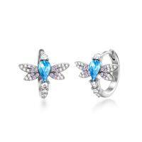 wholesale 925 Sterling Silver Blue Topaz & Cubic Zirconia Dragonfly Huggie Hoop Earrings for Women's Gifts- Silver Plated