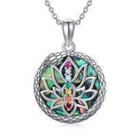 wholesale 925 Sterling Silver Abalone Shell Snake Lotus Chakra Pendant Necklace for Women- Rhodium Plated