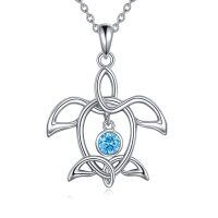 wholesale 925 Sterling Silver Turtle Blue Crystal Charm Pendant Necklace  for Women Girl- Rhodium Plated