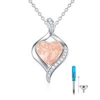wholesale 925 Sterling Silver & Rose Gold Plated Heart Shaped Tree of Life Cremation Jewelry Keepsake Pendant with Funnel and Fillers- Rhodium And Rose Gold Plated