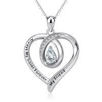 wholesale 925 Sterling Silver Clear Cubic Zirconia Heart Pendant Necklace for Sisters Friendship Gifts- Silver Plated