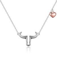 wholesale 925 Sterling Silver Bull Head Pendant Necklace for Women - Heart Charm s- Two Tone