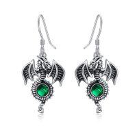 wholesale 925 Sterling Silver Green Crystal Dragon Dangle Earrings for Women- Oxidized/Oxidised