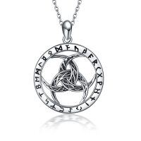 wholesale 925 Sterling Silver Triquetra Rune Necklace - Norse Viking Celtics Pagan Wiccan Jewelry Pendant for Women and Men- Rhodium Plated