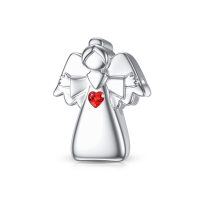 wholesale 925 Sterling Silver Angel Heart Red Crystal Pendant Necklaces for Women Girls Faith s- Silver Plated