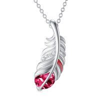 wholesale Sterling Silver Stone Feather Leaf Pendant Necklace for Women - Rhodium Plated- Rhodium Plated