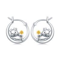 wholesale 925 Sterling Silver Cartoon Pig Flower Huggie Hoop Earrings Gift for Women and Girls- Rhodium And Gold Plated