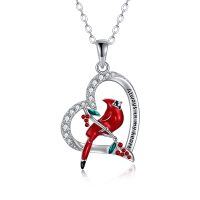 wholesale 925 Sterling Silver Red Cardinal Heart Pendant Necklace for Women - Memorial s- Rhodium Plated