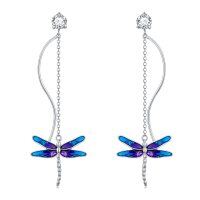 wholesale 925 Sterling Silver Blue Purple Dragonfly Drop Earrings Animal  for Her- Rhodium Plated