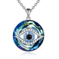 wholesale 925 Sterling Silver Blue Crystal Evil Eye Third Eye Pendant Necklace for Women and Girls Protection s- Rhodium Plated