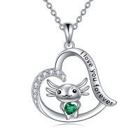 wholesale 925 Sterling Silver 925 Green Crystal Axolotl Heart Pendant Necklace for Women- Rhodium Plated