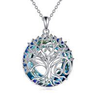 wholesale 925 Sterling Silver Crystal Tree of Life Pendant Necklace for Women - Blue Colorful Stone - Rhodium Plated