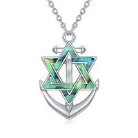 wholesale 925 Sterling Silver Green Abalone Shell Star of David & Anchor Necklace for Women- Silver Plated