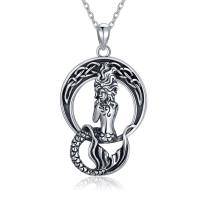 wholesale 925 Sterling Silver Mermaid Pendant with Celtic Knot and Moon Design - Vintage Style Jewelry for Women- Oxidized/Oxidised