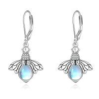 wholesale 925 Sterling Silver Moonstone Honeybee Dangle Earrings for Women- Rhodium Plated