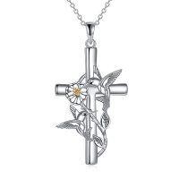 wholesale 925 Sterling Silver 925 Cross Hummingbird Flower Pendant Necklace for Women- Rhodium And Gold Plated
