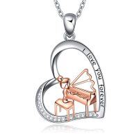 wholesale 925 Sterling Silver 925 Piano Heart Pendant Necklace with Rose Gold Accents and Cubic Zirconia Stones - I Love You Forever Message- Rhodium And Rose Gold Plated