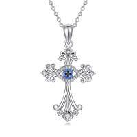 wholesale 925 Sterling Silver Metal Cubic Zirconia Evil Eye Cross Pendant Necklace for Women Gifts- Silver Plated