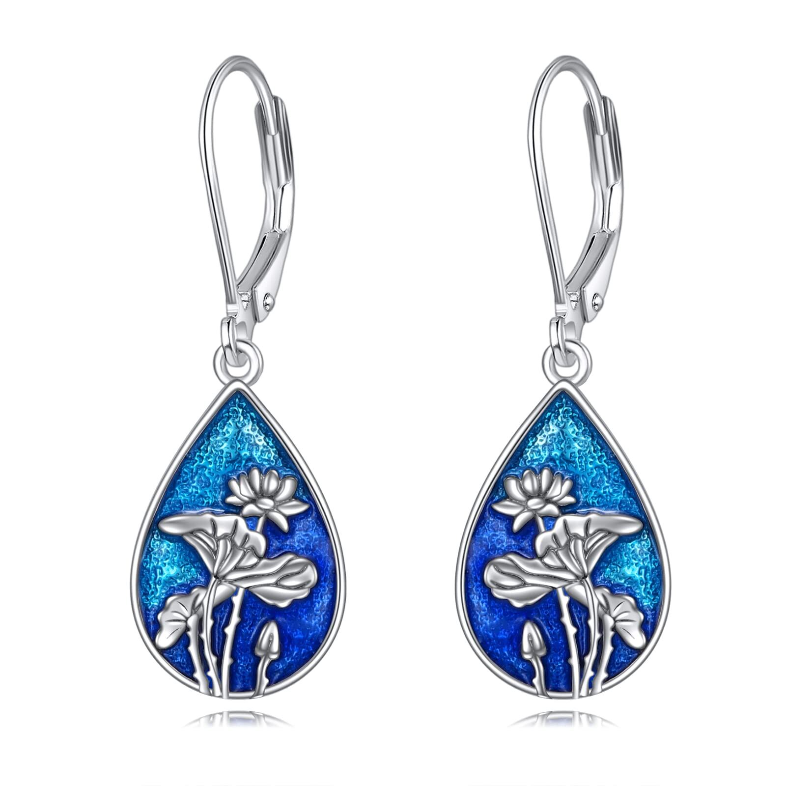 wholesale Sterling Silver Abalone Shell Filigree Teardrop Earrings Hummingbird Bee Leaves Sunflower Daisy Dragonfly Rose Lotus - Rhodium Plated- Rhodium Plated