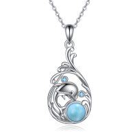 wholesale 925 Sterling Silver Larimar Dolphin Pendant Necklace for Women - Ocean Blue Gemstone - Rhodium Plated