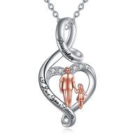 wholesale 925 Sterling Silver Mother and Daughter Love Forever Heart Pendant Necklace- Rhodium And Rose Gold Plated