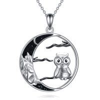 wholesale 925 Sterling Silver Moon & Owl Pendant Necklace for Women - Whimsical - Rhodium Plated