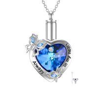 wholesale 925 Sterling Silver Blue Crystal Heart Keepsake Pendant Necklace w/ Funnel & Fill Kit- Silver Plated