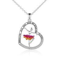 wholesale 925 Sterling Silver Zircon Ballet Dancer Heart Pendant Necklace for Women- Silver Plated