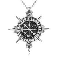 wholesale 925 Sterling Silver Vegvisir Viking Compass Norse Amulet Pendant Necklace- Oxidized/Oxidised