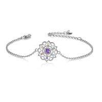 wholesale 925 Sterling Silver Amethyst Lotus Chakra Yoga Bracelet s for Her- Silver Plated
