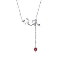 wholesale 925 Sterling Silver Heart-Shaped Pendant with Red Crystal Charm Necklace for Nurses and Women Gifts- Silver Plated