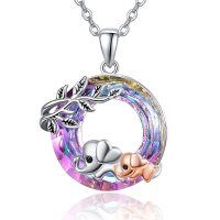 wholesale 925 Sterling Silver Rainbow Crystal Elephant Pendant Necklace for Women Luck Charm s- Rhodium And Rose Gold Plated