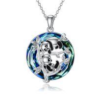 wholesale 925 Sterling Silver Blue Crystal Panda Heart Pendant Necklace - Birthday & Christmas Gifts for Girls and Sisters- Rhodium Plated