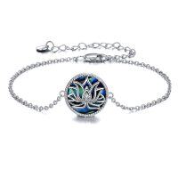 wholesale 925 Sterling Silver Abalone Shell Lotus Flower Charm Chain Bracelet Yoga s for Her- Rhodium Plated