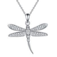 wholesale 925 Sterling Silver CZ Dragonfly Pendant Necklace for Women Girls Teens s- Rhodium Plated