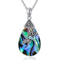 wholesale 925 Sterling Silver Abalone Shell Teardrop Celtic Dragonfly Necklace Pendant  for Her- Oxidized/Oxidised