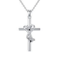 wholesale 925 Sterling Silver Cross with Bee and Flower Design Keepsake Jewelry Box for Ashes Memory Holder- Rhodium Plated