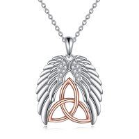 wholesale 925 Sterling Silver Celtic Knot Angel Wings Pendant Necklace with Rose Gold Triquetra Design for Women and Girls- Rhodium And Rose Gold Plated
