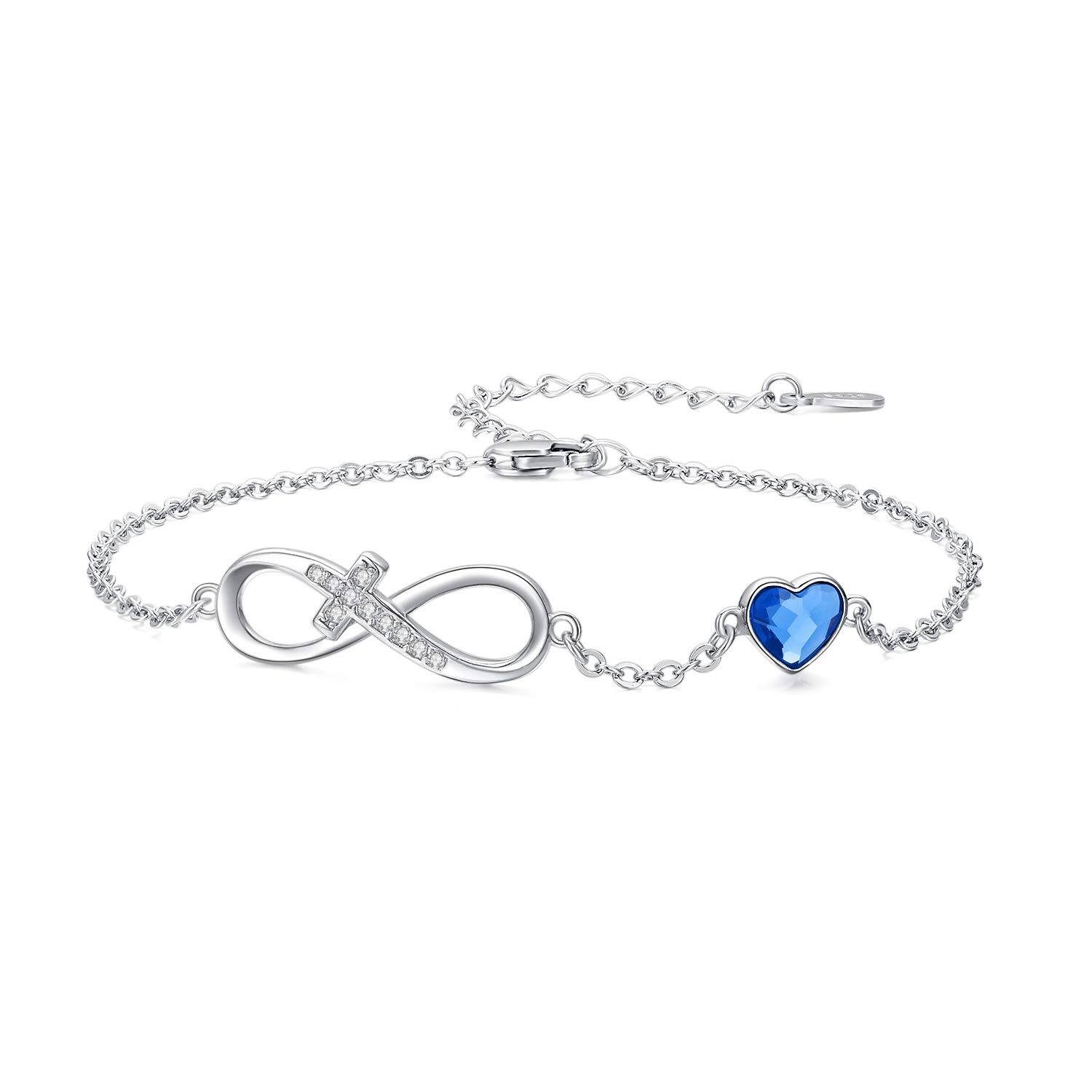 wholesale Metal Stone Infinity Heart Cross Bracelet - Rhodium Plated- Rhodium Plated