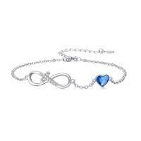 wholesale 925 Sterling Silver Blue Crystal Infinity Heart Cross Charm Bracelet- Rhodium Plated